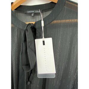 Endless Rose Black Sheer Long‎ Sleeve Maxi Dress With Tie Neck & Button Details